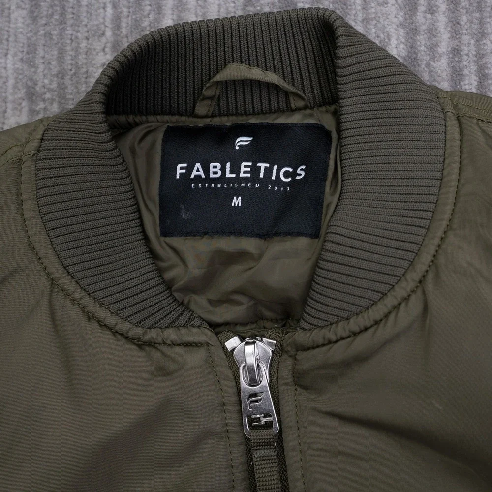 Fabletics Mens Olive Green Full Zip Bomber Jacket Medium